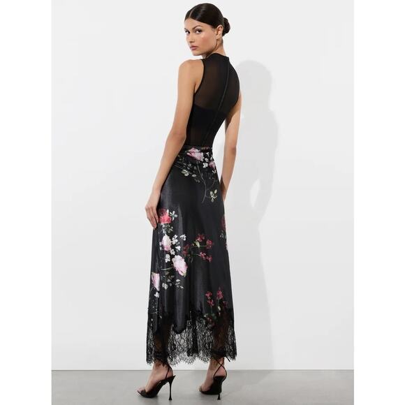 ALICE + OLIVIA Maeve Lace Trim Velvet Slip Skirt - Picture 3 of 10